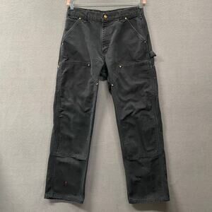Vtg Carhartt B01 Double Knee Jean 32x30 Black Dungaree Workwear Distressed USA